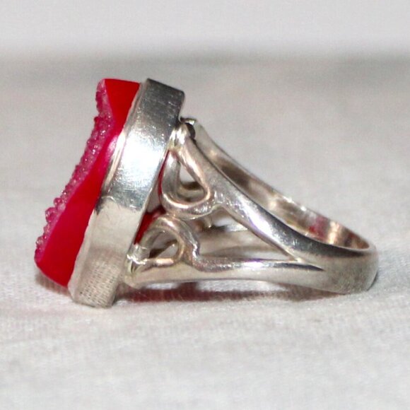 Sterling Silver Dyed Pink Druzy Quartz Ring - Picture 4 of 7